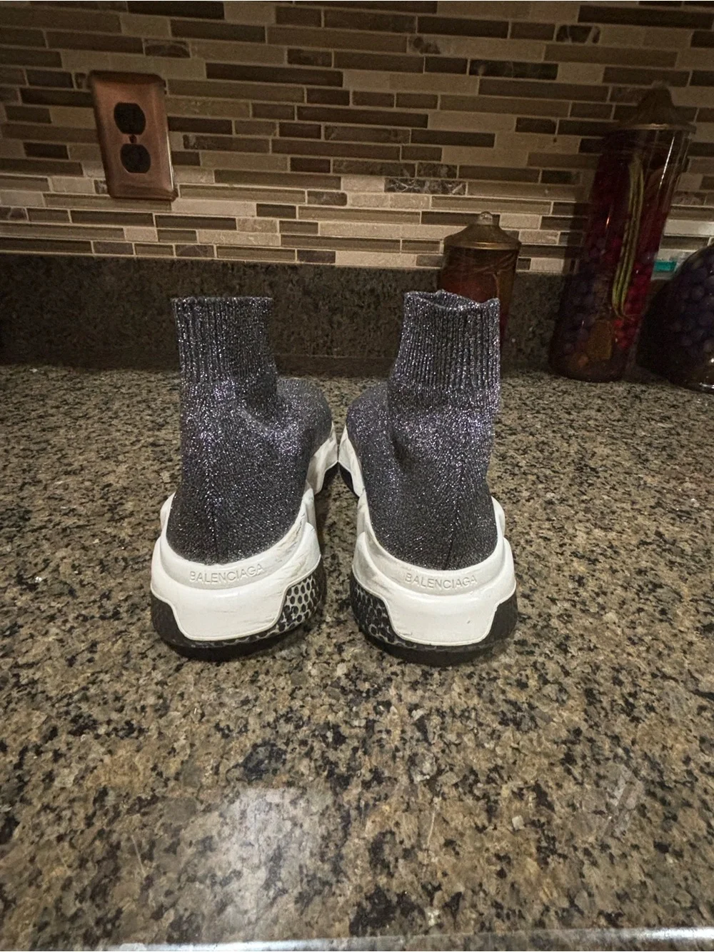 Balenciaga Women’s Black Glitter Sock Sneakers with White Sole - Picture 5 of 13